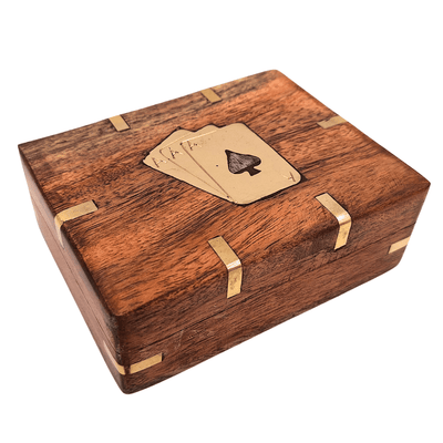 Elegante mazzo di carte in scatola di legno con decorazioni in ottone