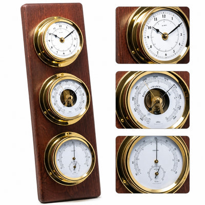 Stazione meteorologica marina esclusiva Fischer con incisione - mogano, ottone, 510 mm