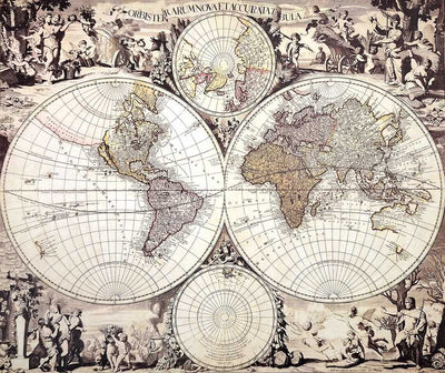 Mappa del mondo 1686 - ristampa G. Valck con possibilità di personalizzazione con incisione - regalo ideale per storici e viaggiatori - dimensioni 56,5 x 47,5 cm
