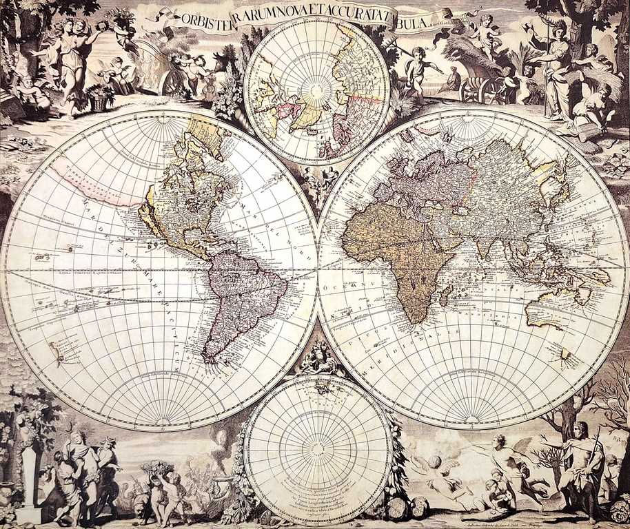 Mappa del mondo 1686 - ristampa G. Valck con possibilità di personalizzazione con incisione - regalo ideale per storici e viaggiatori - dimensioni 56,5 x 47,5 cm