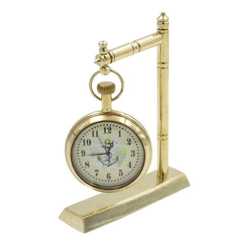 Orologio da Scrivania in Ottone Stile Marinaretto NC2126 con Possibilità di Incisione, Altezza 12 cm, Regalo Ideale per Amanti della Vela con Motivo Ancora e Veliero