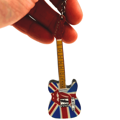 Portachiavi Chitarra in legno The Rolling Stones con incisione - regalo personalizzato in mogano, rosso, 6x11 cm