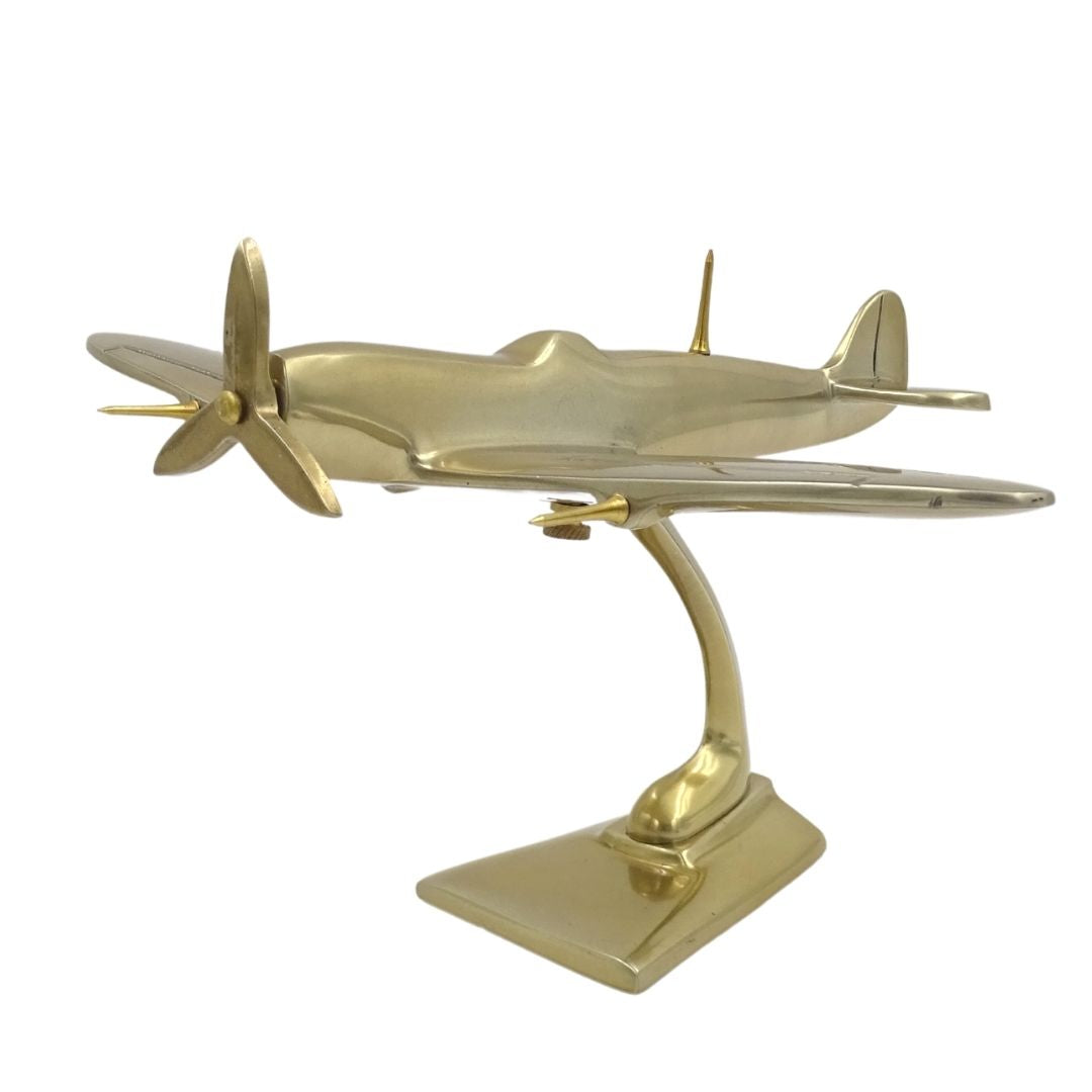 Modello di caccia Spitfire in alluminio color oro, con possibilità di personalizzazione tramite incisione
