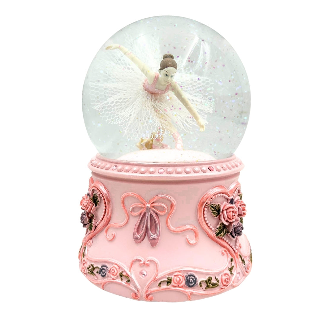 Ballerina danzante in sfera di vetro 15 cm con incisione personalizzata - elegante carillon con base pastello e melodia Lago dei Cigni