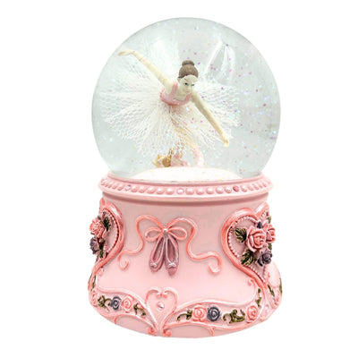 Ballerina danzante in sfera di vetro 15 cm con incisione personalizzata - elegante carillon con base pastello e melodia Lago dei Cigni