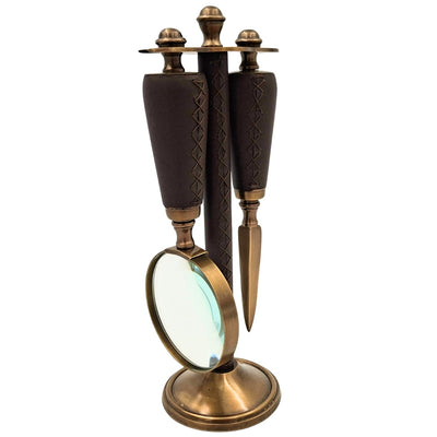 Elegante set da studio in ottone e pelle
