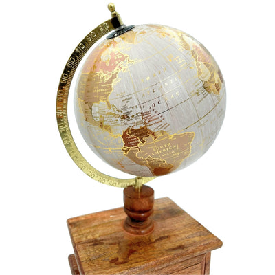 Globo da scrivania vintage elegante con base in legno e cassetto