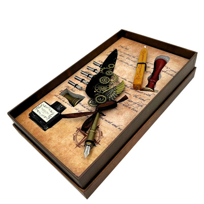 Set di Calligrafia Premium con Penna d'Oca, 6 Pennini Sostituibili, Sigillo e Supporto