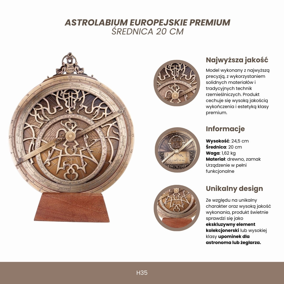 Grande astrolabio europeo H35 con incisione