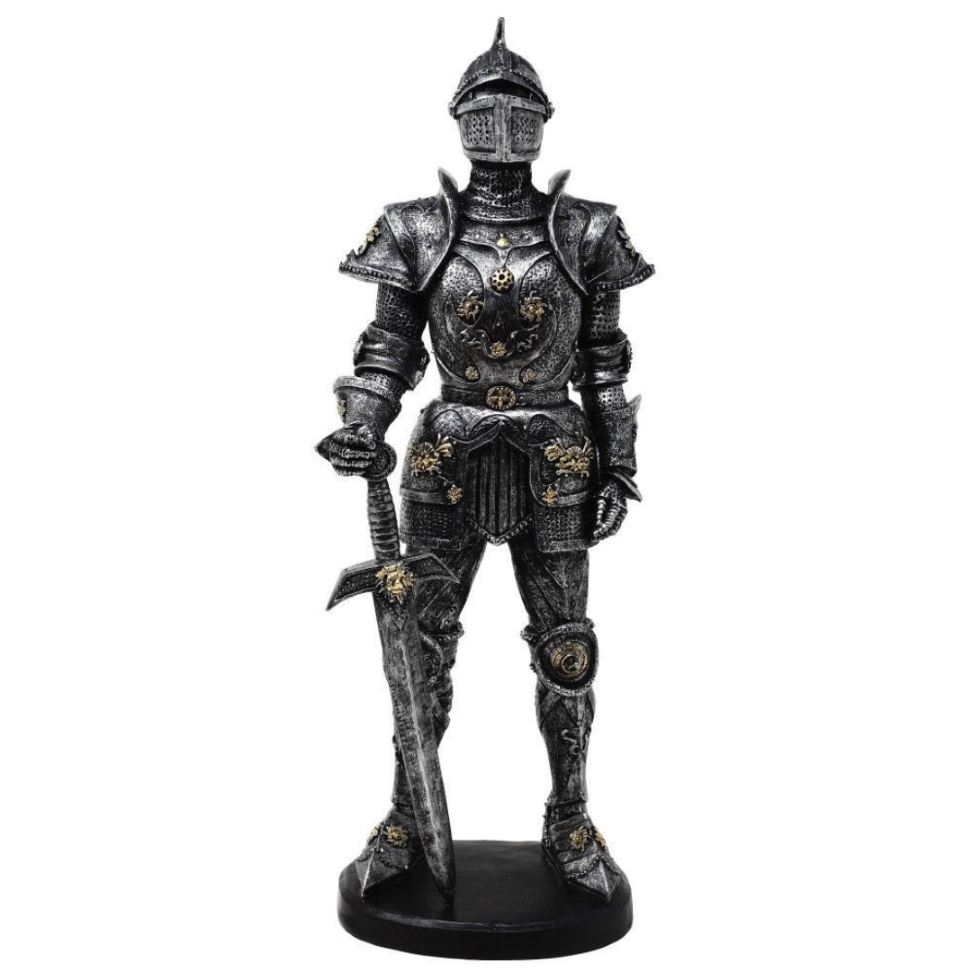 Figura Decorativa Cavaliere in Armatura 39 cm Argento con Possibilità di Incisione Personalizzata