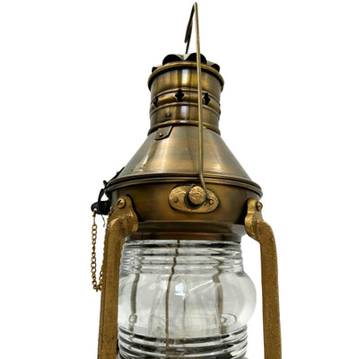 Lampada da marinaio in metallo retrò 34 cm con possibilità di personalizzazione tramite incisione in colore ottone invecchiato