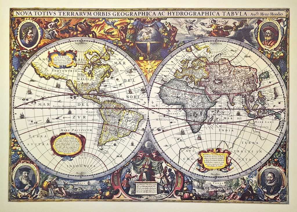 Mappa del mondo 1630 - ristampa J. Hondius con possibilità di personalizzazione con incisione