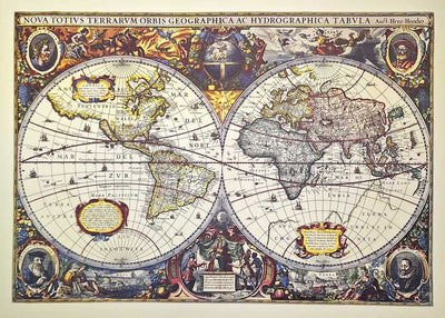 Mappa del mondo 1630 - ristampa J. Hondius con possibilità di personalizzazione con incisione