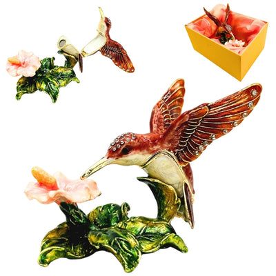 Esclusiva scatola portagioie Colibrì con cristalli, incisione personalizzata, metallo, 8x5,5x7 cm