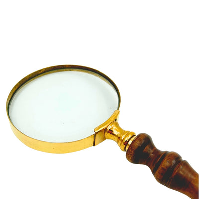 Lente d'ingrandimento in ottone retrò con manico in legno - vetro ingrandente da 18 cm con possibilità di personalizzazione tramite incisione