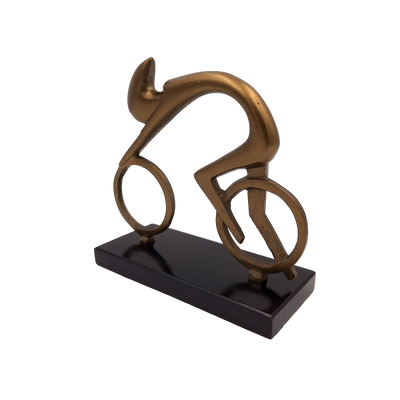 Statuetta ciclista VB26/9 con incisione - Elegante regalo per ciclisti, altezza 18 cm, ottone e nero, decorazione minimalista per interni