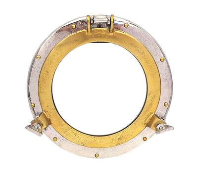 Specchio Oblò di Diametro 28 cm con Cornice Metallica in Argento o Oro con Possibilità di Personalizzazione Incisa
