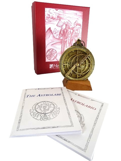Astrolabio europeo H32 – replica rinascimentale premium con possibilità di personalizzazione tramite incisione – regalo ideale con elegante basamento in legno – altezza 12 cm, realizzato a mano con cura dei dettagli