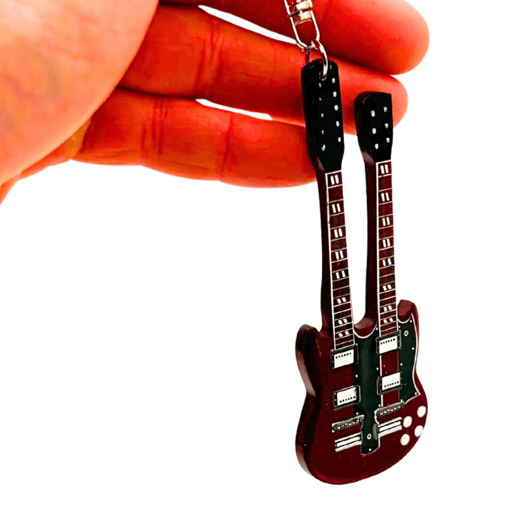 Portachiavi chitarra Led Zeppelin - Jimmy Page - incisione personalizzata - mogano rosso - regalo ideale per chitarrista e fan del rock - dimensioni 6 x 11 x 0,5 cm