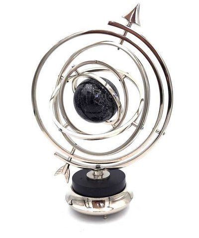 Astrolabio Sferico con Globo 44,5 cm in Colore Argento con Possibilità di Personalizzazione Incisa