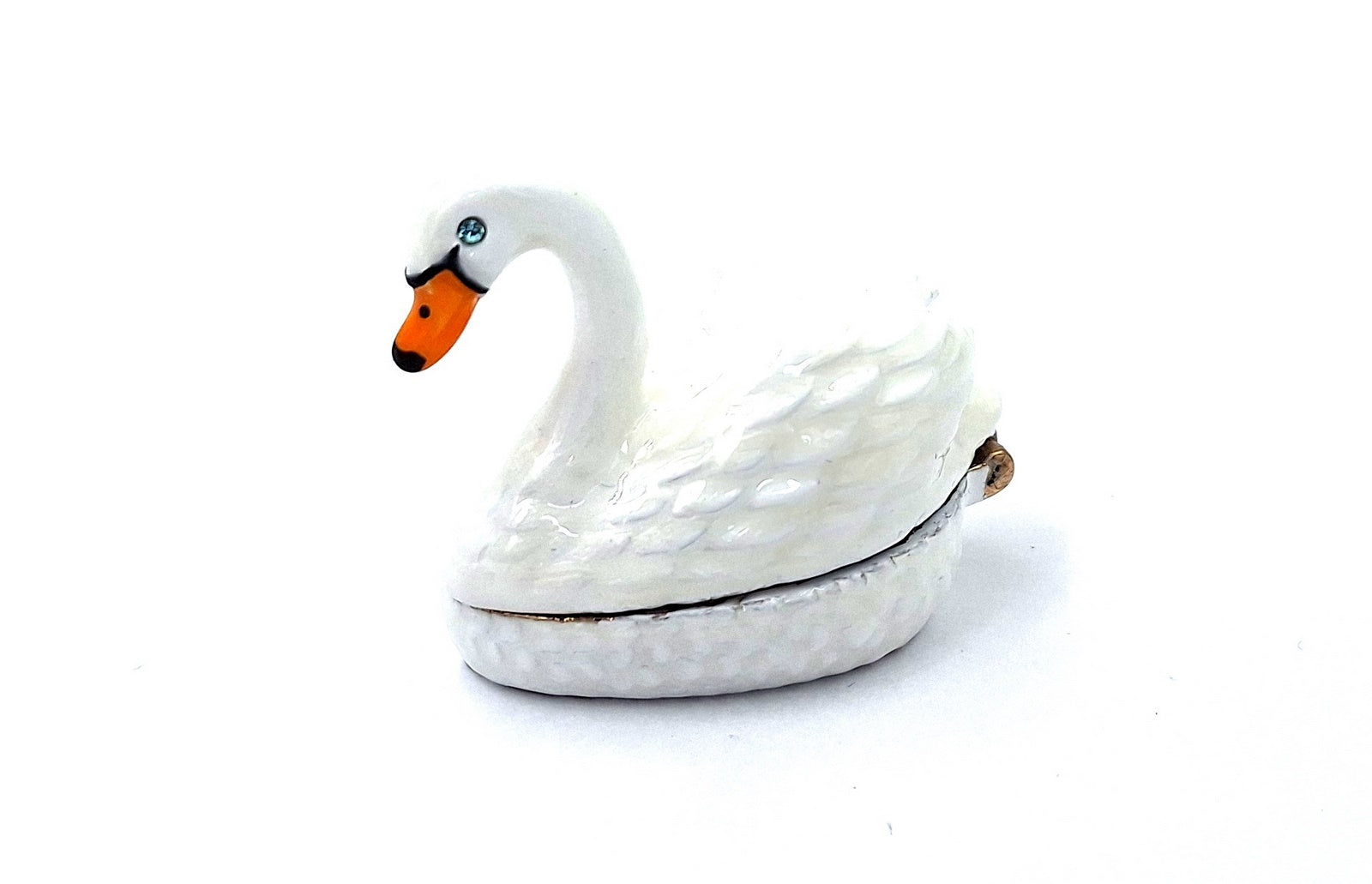 Elegante scatola regalo in metallo a forma di cigno con possibilità di personalizzazione tramite incisione, bianco e oro, ideale per conservare gioielli - dimensioni 5x3,7x2,7 cm