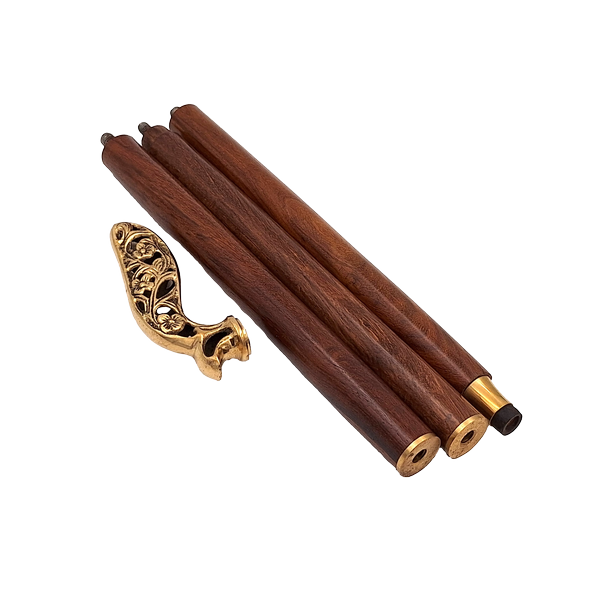 Elegante bastone pieghevole in legno con manico riccamente decorato in marrone e oro con possibilità di personalizzazione con incisione