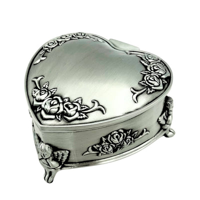 Scatola metallica a forma di cuore con possibilità di incisione personalizzata – regalo elegante per San Valentino, anniversario o compleanno, decorata con motivo di rosa, dimensioni 8,7 x 8,4 x 5,1 cm