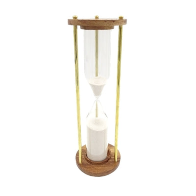 Clessidra in ottone e legno da 30 min, personalizzabile con incisione: un regalo elegante per ogni occasione, altezza 30,5 cm, sabbia bianca, materiali classici