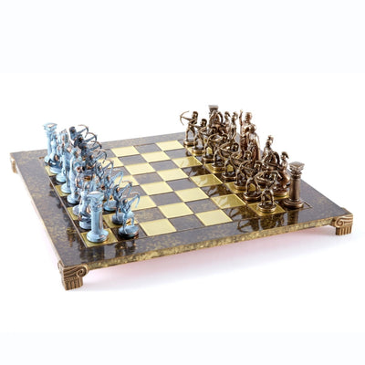 Scacchi in ottone Arcieri 44x44 cm con possibilità di personalizzazione tramite incisione - Regalo di lusso per appassionati di mitologia e strategia, pezzi fatti a mano di alta qualità