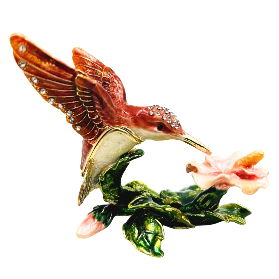 Esclusiva scatola portagioie Colibrì con cristalli, incisione personalizzata, metallo, 8x5,5x7 cm