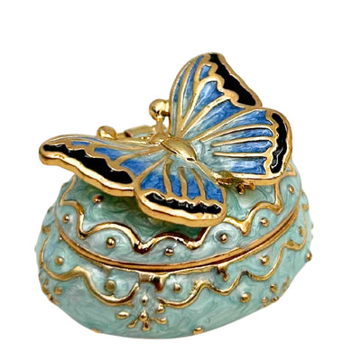 Esclusiva scatola portagioie a forma di farfalla con cristalli, personalizzata con incisione, bianco-oro, altezza 3,5 cm