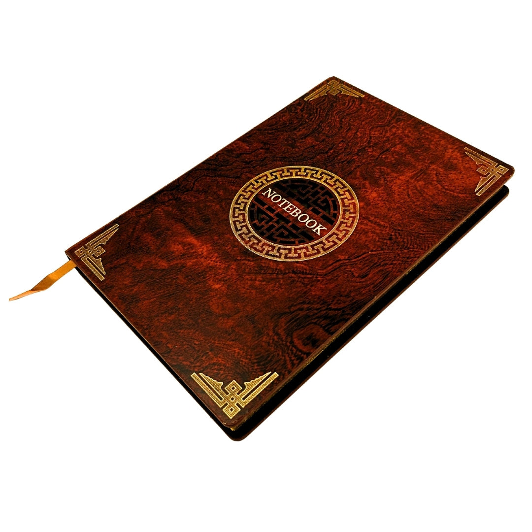 Elegante taccuino A5 con copertina in legno e incisione personalizzata – diario di lusso da regalo con bordi dorati e carta di alta qualità color marrone