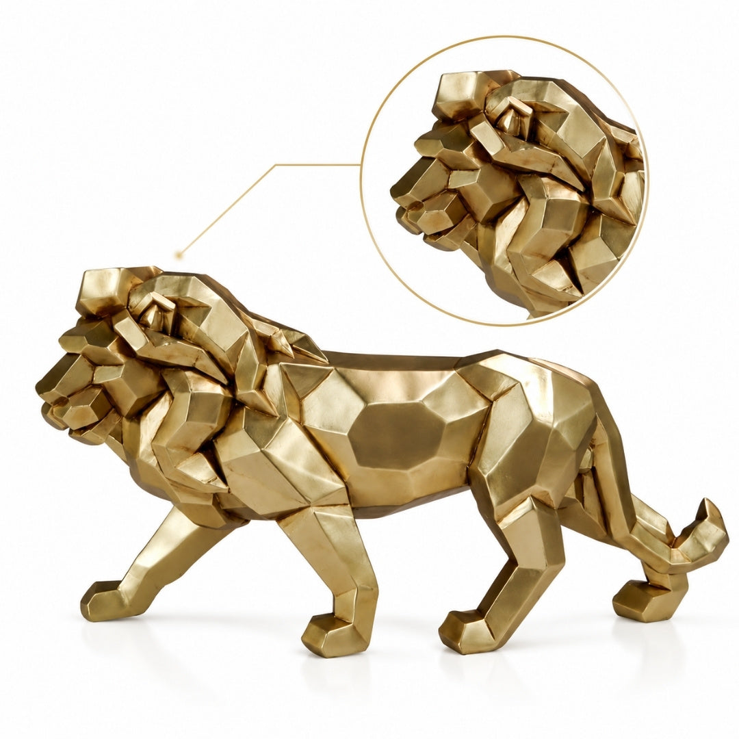 Grande figura Leone dorato 43 cm con possibilità di personalizzazione con incisione - elegante decorazione da regalo, polyresina di alta qualità, stile moderno glamour