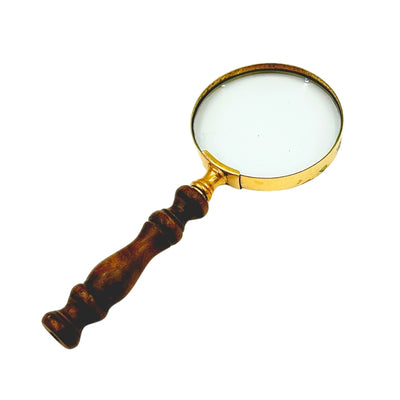 Lente d'ingrandimento in ottone retrò con manico in legno - vetro ingrandente da 18 cm con possibilità di personalizzazione tramite incisione