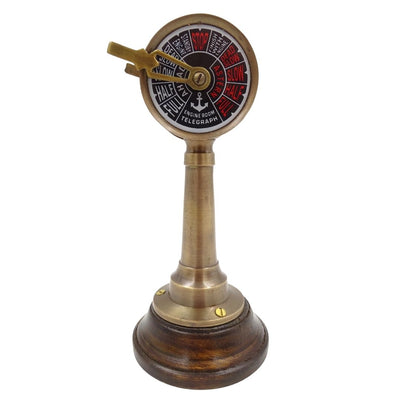 Telegrafo a macchina TG4 da nave con incisione - Regalo personalizzato in ottone e legno, altezza 16,5 cm, colori oro e marrone