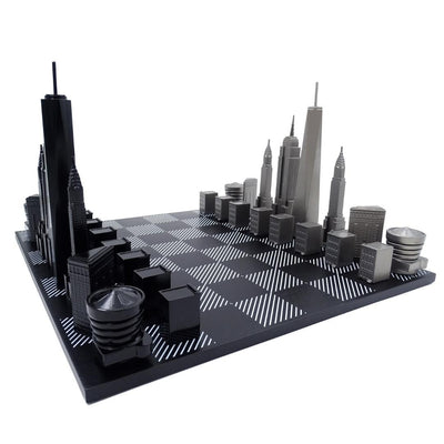 Scacchi New York Skyline in acciaio inox con incisione