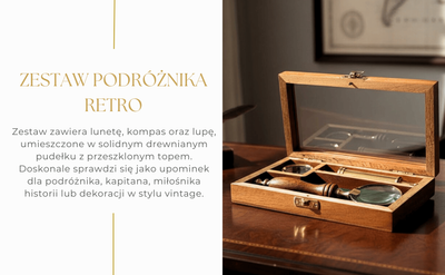 Set da Viaggio con Cannocchiale, Bussola e Lente d’Ingrandimento in Scatola di Legno con Possibilità di Incisione Personalizzata