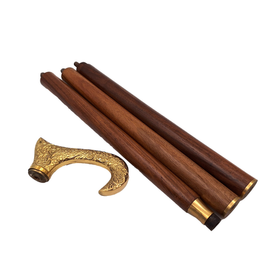 Bastone da Passeggio in Legno con Manico Dorato - Pieghevole - Regalo Elegante con Possibilità di Personalizzazione Incisa - 91,5 cm, Marrone con Impugnatura in Ottone