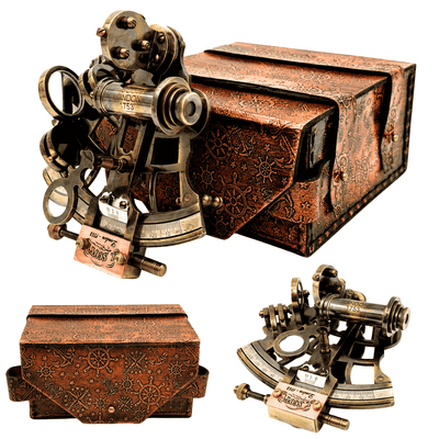 Sestante in ottone retrò in custodia di pelle - elegante strumento di navigazione con possibilità di incisione - regalo ideale per appassionati di vela e storia - dimensioni 13x12x7 cm