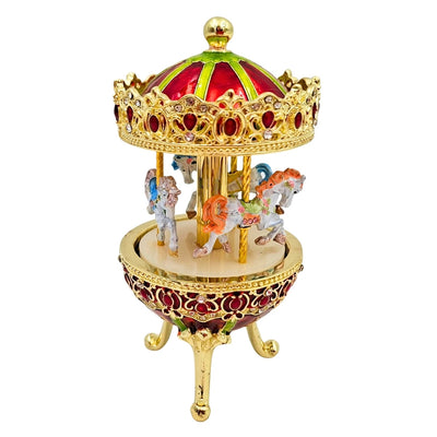 Carillon Musicale Giostra con Incisione - Elegante Decorazione in Oro e Rosso, 14 cm