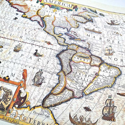 Mappa dell’America 1628 - ristampa J. Hondius con possibilità di personalizzazione con incisione - regalo ideale per viaggiatori e appassionati di storia - dimensioni 37,5 x 50 cm