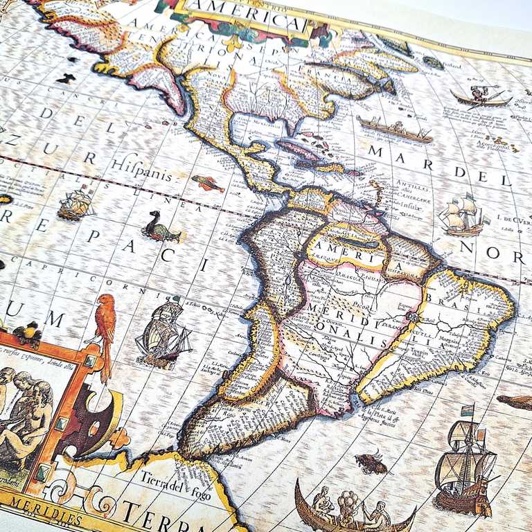 Mappa dell’America 1628 - ristampa J. Hondius con possibilità di personalizzazione con incisione - regalo ideale per viaggiatori e appassionati di storia - dimensioni 37,5 x 50 cm