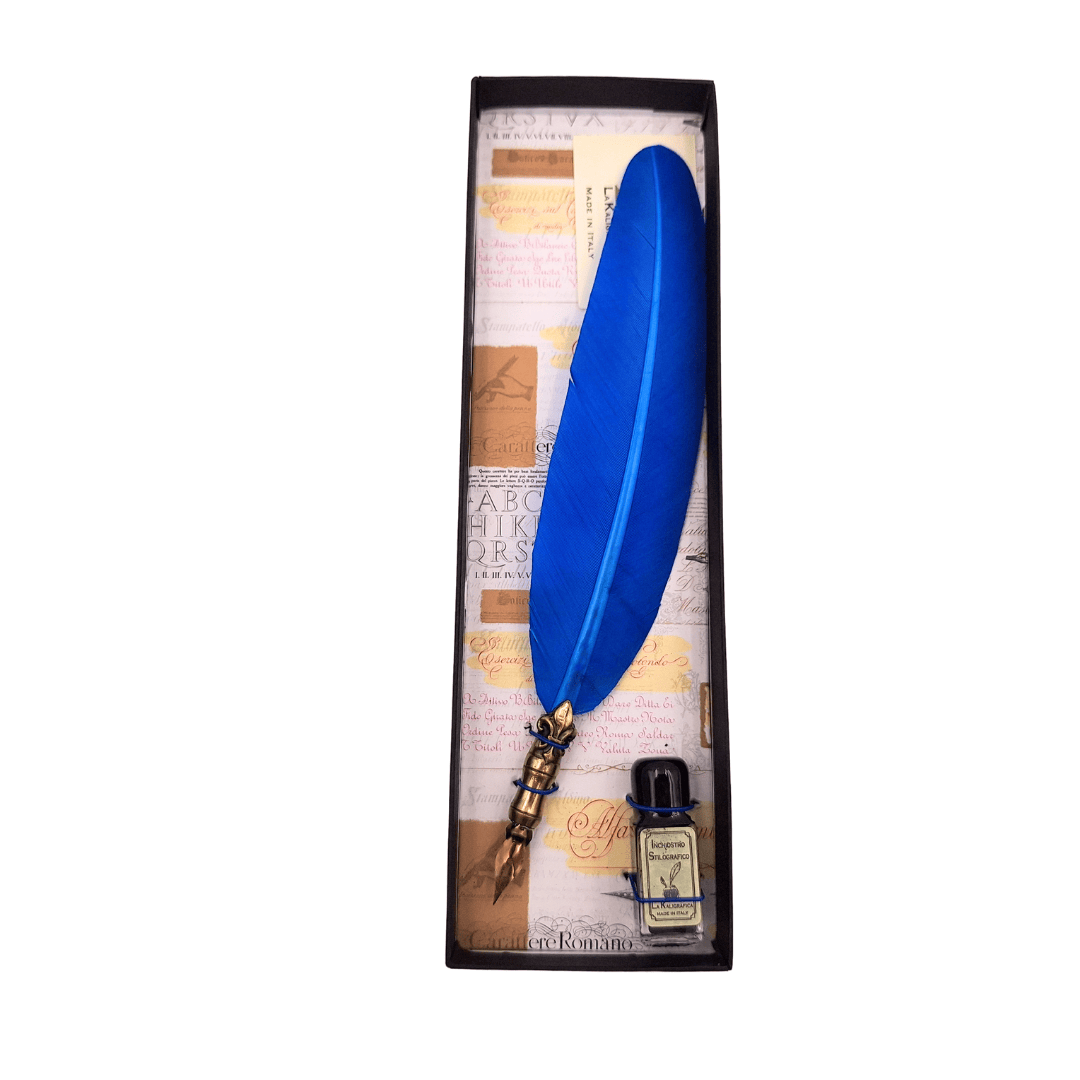 Set da calligrafia con penna blu e possibilità di incisione personalizzata