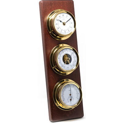 Stazione meteorologica marina esclusiva Fischer con incisione - mogano, ottone, 510 mm