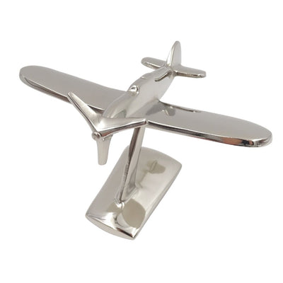 Modello di aereo monomotore N-0896 in alluminio color argento, 17x14x11 cm