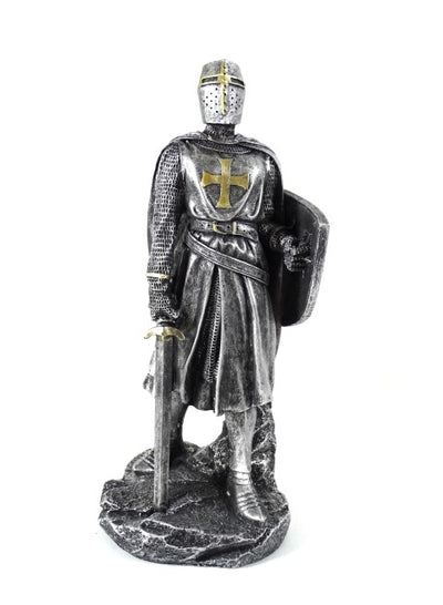 Statuetta di un cavaliere crociato da 30 cm con incisione