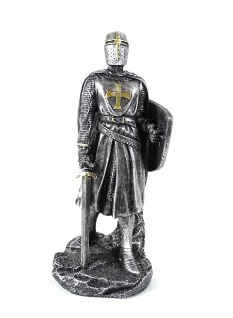 Statuetta di un cavaliere crociato da 30 cm con incisione