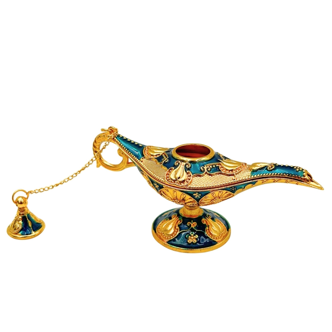 Lampada di Aladino in Metallo Blu e Oro 12 cm con possibilità di personalizzazione tramite incisione