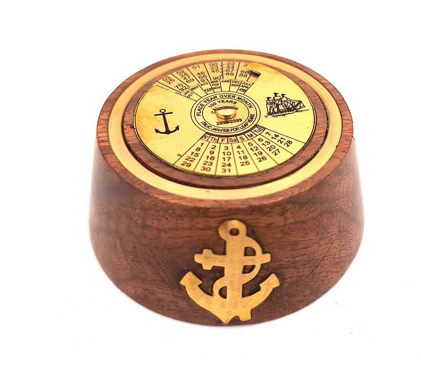 Elegante Calendario Perpetuo in Ottone e Legno con Possibilità di Personalizzazione Incisa, ideale come regalo - marrone e oro, dimensioni 7,5 x 3,5 cm