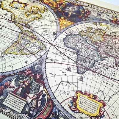 Mappa del mondo 1630 - ristampa J. Hondius con possibilità di personalizzazione con incisione